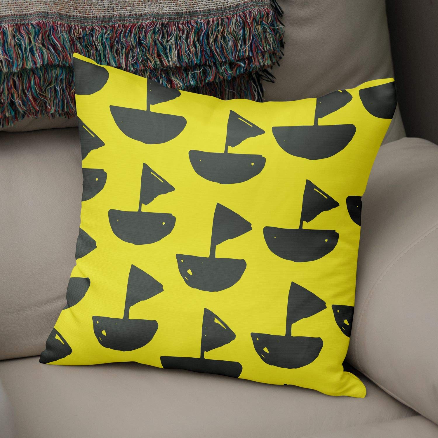 Bonamaison Decorative Cushion Cover, Polycotton, Yellow, Standard