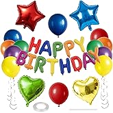 WEIKA 27 PCS Happy Birthday Balloon, Birthday Decorations 3D Foil Happy Birthday Banner 18 Inch Heart - Balloons Pentagram Confetti Balloons 12 Inch Party Decoration Supplies (Colorful)