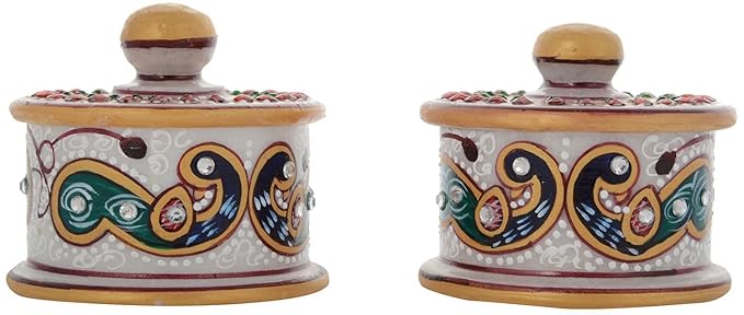 GAC Marble Meenakari Peacock Painting Bowl Set for Home/ Office