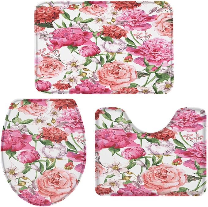 Moily Fayshow Badezimmerteppich-Set 3-teilige Florale Rosenpfingstrose
