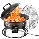 GasBRUH 19″ Outdoor Portable Propane Fire Pit with Grill Grate, Cover&Carry Kit,60,000 BTU Camping Propane Firepit,Smokeless