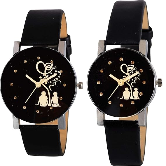 Nikola Love and Valentine Valentine's Day Couple Analogue Black Color Dial Girls Watch - B138-G389 (Pack of 2)