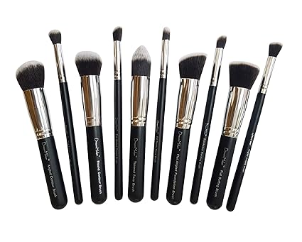 Dream Maker 10 Piece Makeup Brush Set Without Pouch (Black+ Silver)