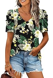 CATHY Womens Summer Tshirt Short Puff Sleeve Tunic