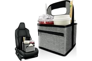 Vethers Reusable Coffee Cup or Cans Carrier, Take Out Cup Holder, Handle Tote Bag Drink Holder with 2 Organizer Pockets for Hot & Cold Beverages, for Delivery and Take Out (Neoprene Gray)