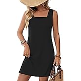 OFEEFAN Dresses for Women Casual Summer Sundresses Square Neck Sleeveless Tank Dress with Split Beach Vacation Holiday
