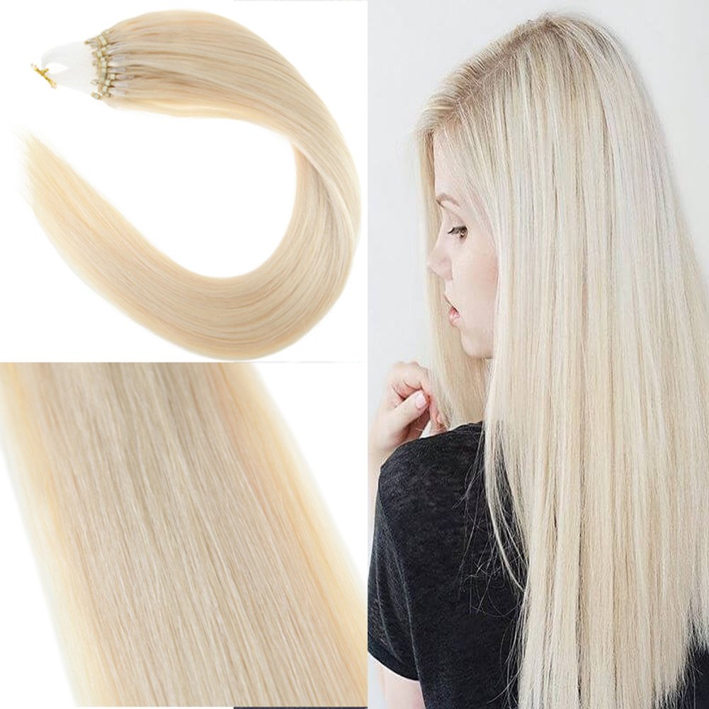 YoungSee 20inch Micro Loop Human Hair Extensions Blonde 60 Platinum