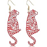 Tiger Earrings Football Game Day Filigree Metal Tiger Flat Dangle Earrings for Women Game Day Sports Hallow-Out Tiger Spirit Animal Drop Dangling Earrings Jewelry Gift for Tiger Fan