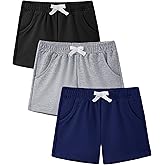 ZUEMET 3 Pack Baby Boys Shorts Toddler Unisex Pull On Jogger Shorts Girls Stretchy Cotton Pants with Pocket Size 18M-5T
