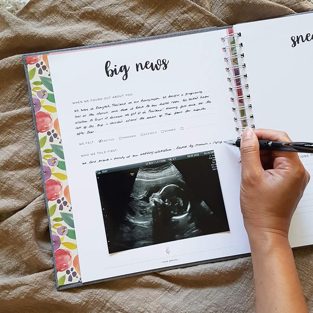 Peachly Minimalist Baby Memory Book for Girls Milestone Keepsake Journal | First Five Years Baby Girl Memory Book | Baby Keepsakes First Year Memory Book | Baby Girl Baby Book | Grey Linen Botanica : Baby