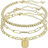 MECCANIXITY Initial Bracelets for Women, Stainless Steel Chain Link Stackable Initial Anklet Bracelet for Women Birthday Christmas