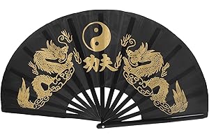 ibasenice Folding Tai Chi Fan with Antique Patterned Cloth and Ribs for Martial Arts Demonstrations