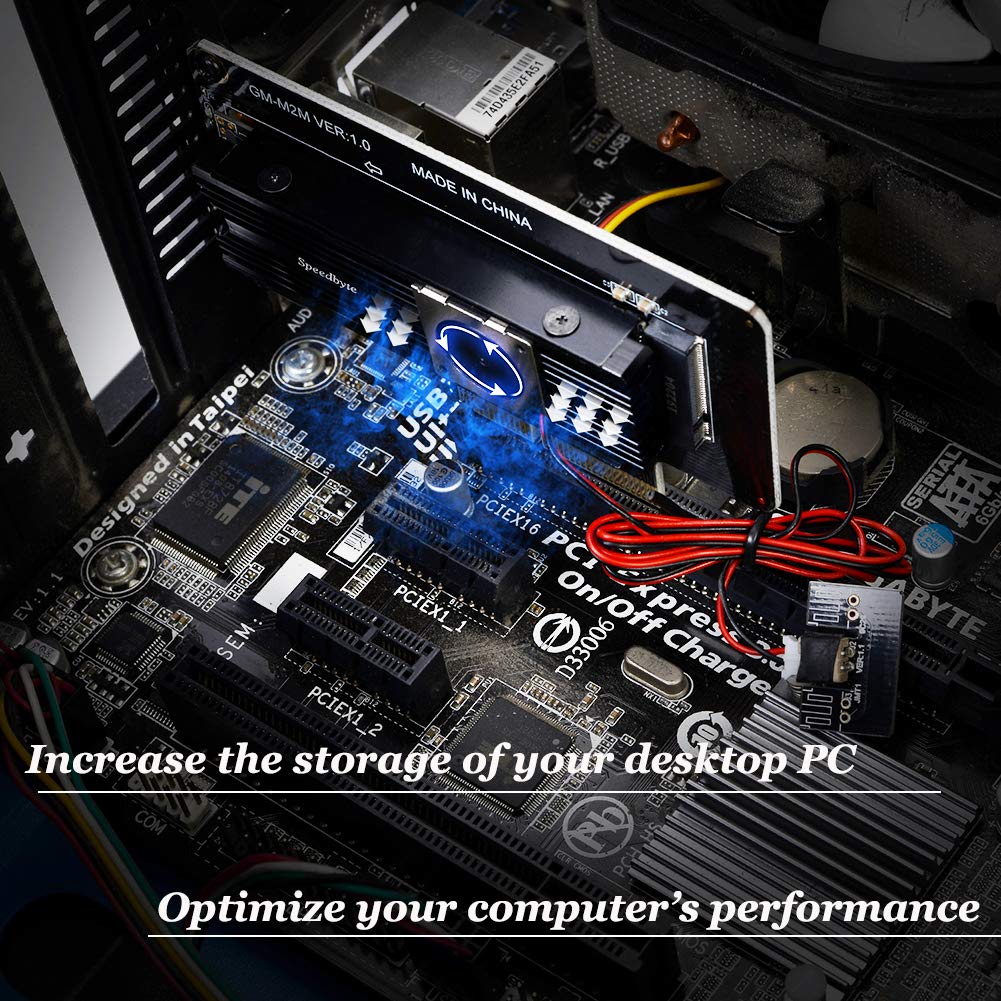 Speedbyte M.2 PCIe Adapter with M2 SSD Fan Cooler Heatsink. M2 NVME (M Key) 2280 2260 2242 2230 to PCIe 3.0 x 4 Adapter Host Controller Expansion Card Low Profile Bracket for Motherboard PCI Express