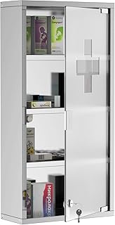 HOMCOM Edelstahl Medizinschrank Arzneischrank Erste Hilfe Schrank mit Schloss (4 Fächer)