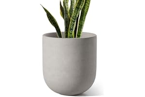 LE TAUCI 10 Inch Plant Pot, Ceramic Pots for Plants with Drainage Hole and Rubber Plug, Plant Pots Indoor for Home Garden Patio Office, Cylinder Flower Planter Pot, Neutral Gray