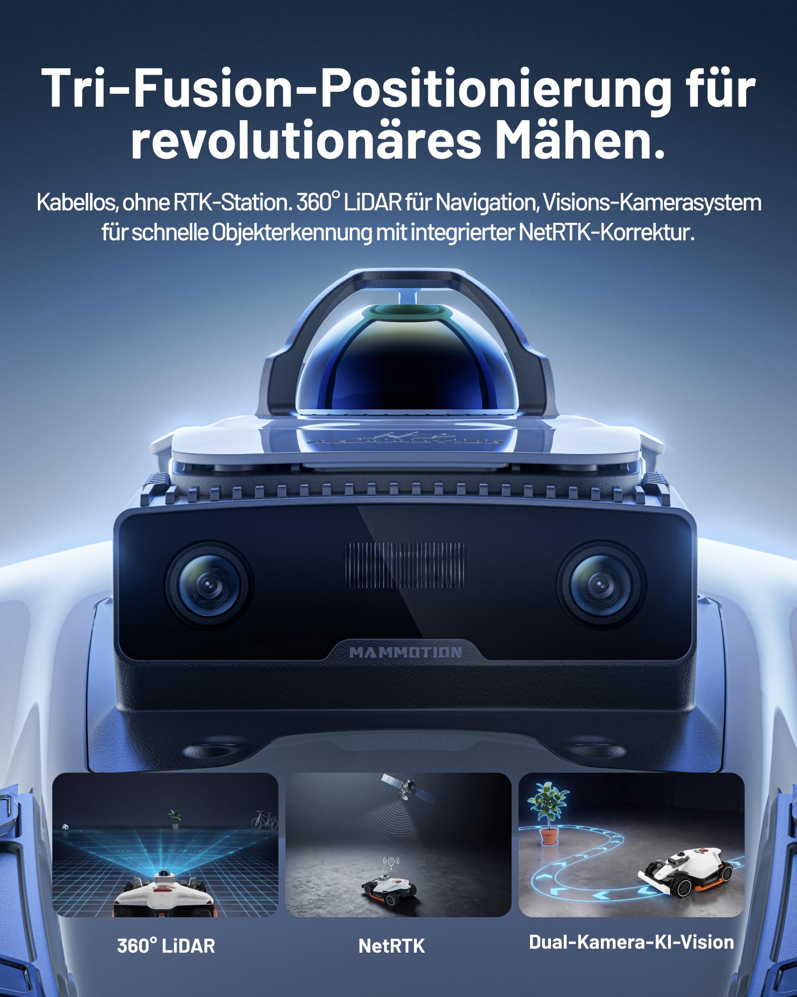 MAMMOTION LUBA 3 AWD 3000 Mähroboter ohne Begrenzungskabel für 3000㎡, 360° LiDAR+NetRTK+KI Vision Tri-Fusion-Positionierung, AWD für 80% Steigungen, Auto-Kartierung, bis zu 30 Zonen, 12Ah-AKKU 2