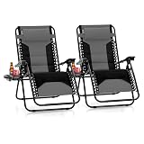 PHI VILLA Zero Gravity Chair Set of 2, Padded Anti Gravity Recliner, Oversized 28" Wide Seat, Foldable Patio Lounger with Armrest & Cup Holder, Supports 400 LBS (Grey)