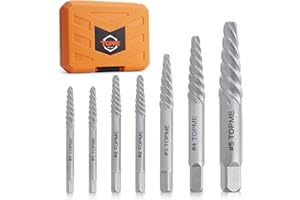 TOPME Screw Extractor Set, 7PCS Easy Out Screw Extractor Set, Stripped Screw Extractor for Removing Damaged Screws, Broken Bolts, Studs