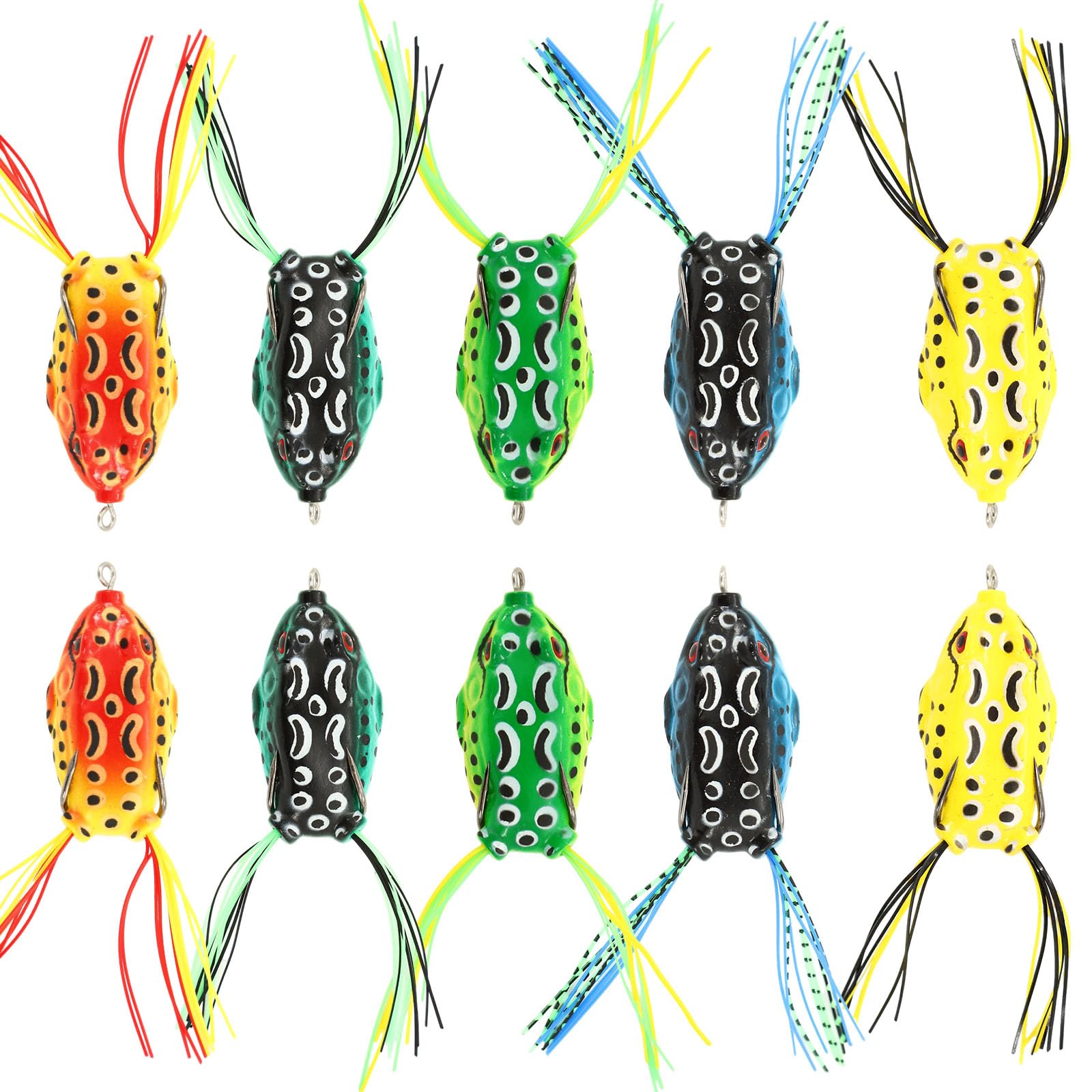Photo 1 of 10 Pcs Topwater Frog Lures Sets with Bait Box, Fishing Lures Frogs Lure Frog Baits Ray Frog Topwater luresFishing Baits,Freshwater Simulated Soft Frogs Bait for Bass Trout Pike Snakehead