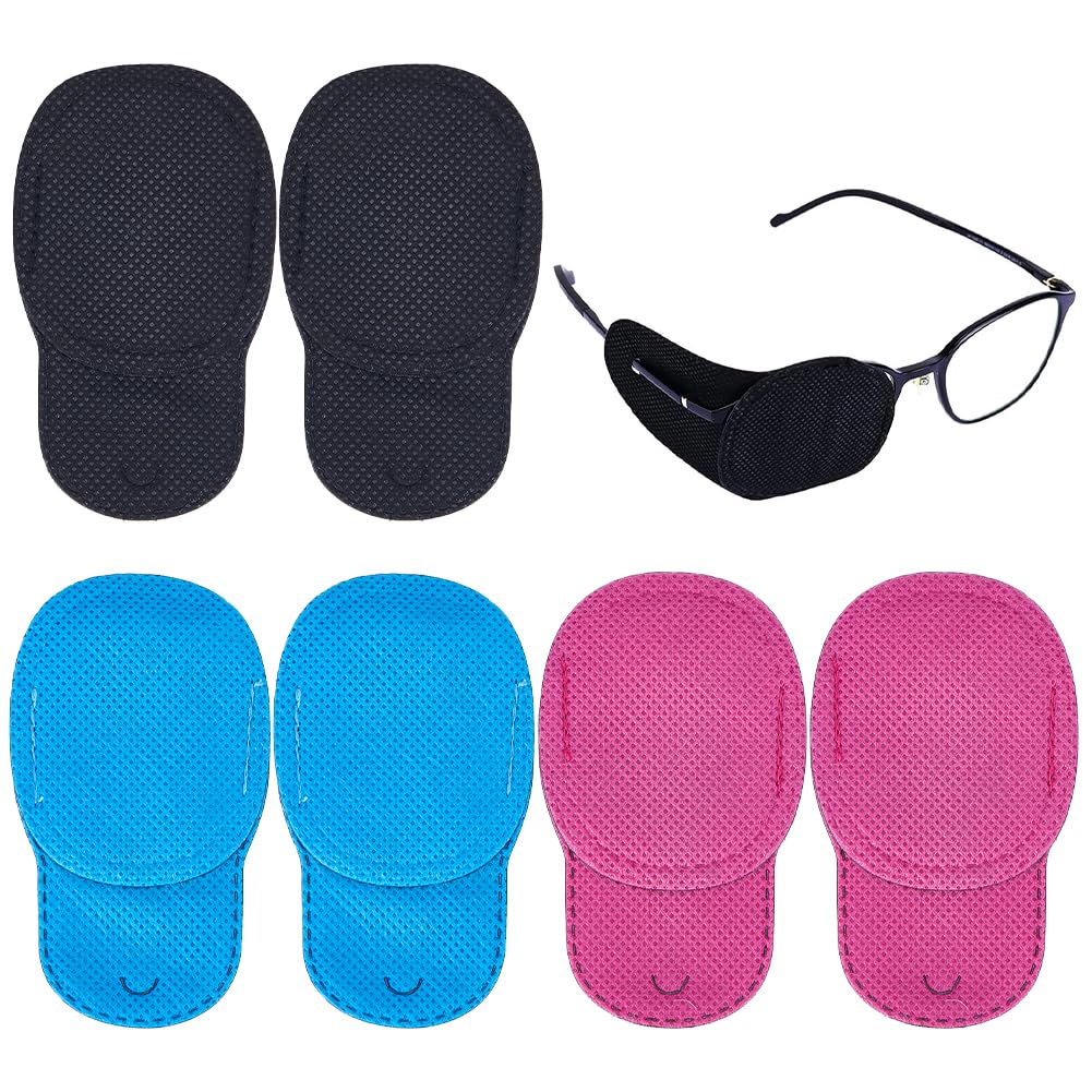 CREATCABIN 18Pcs Glasses Eye Patch Lazy Eye Patch for Amblyopia Strabismus Eye Patch Left to Cover Left Right Eye Textile Reusable Eyepatch for Medical Adults Toddlers Black Blue Red 3.6 x 2Inch
