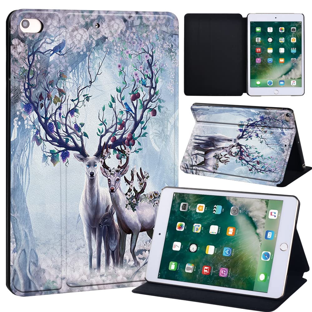 Deer Printed FINDING CASE Fit Apple iPad Mini 4/5 Tablet - Printed PU Flip Leather Smart Lightweight Shell Stand Cover Case for iPad Mini 4 Mini 5 (painting deer 07)
