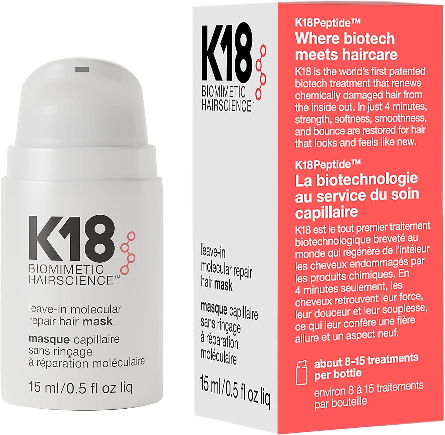 "K18 Leave-In Repair Hair Mask Treatment to Repair Dry or Damaged Hair - 4 Minutes to Reverse Hair Damage from Bleach, Color, Chemical Services and Heat 3 pack"