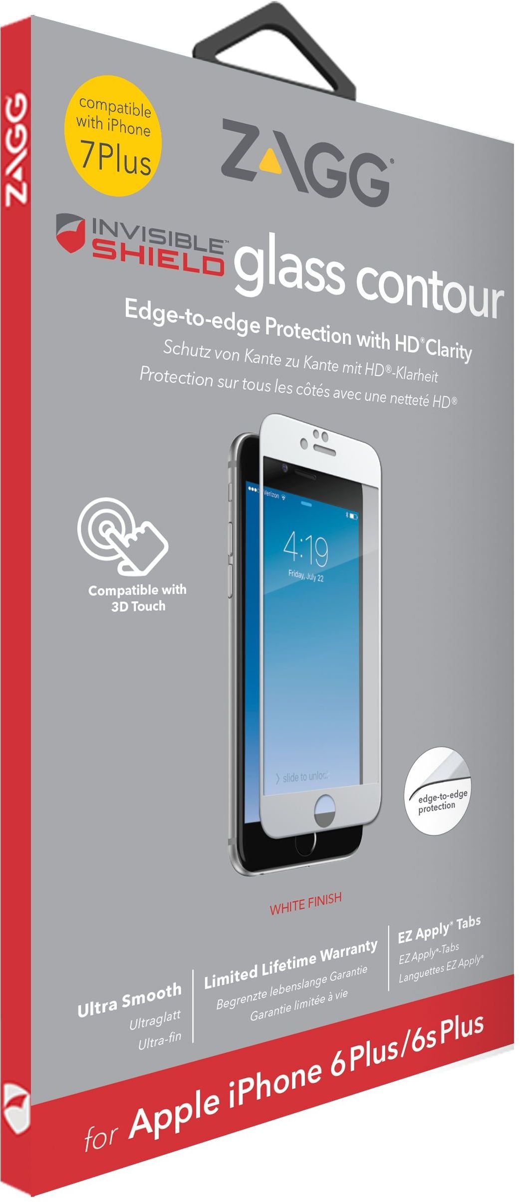 ZAGG InvisibleShield Glass+ Contour Screen Protector - Made for Apple iPhone 8 Plus and iPhone 7 Plus - White