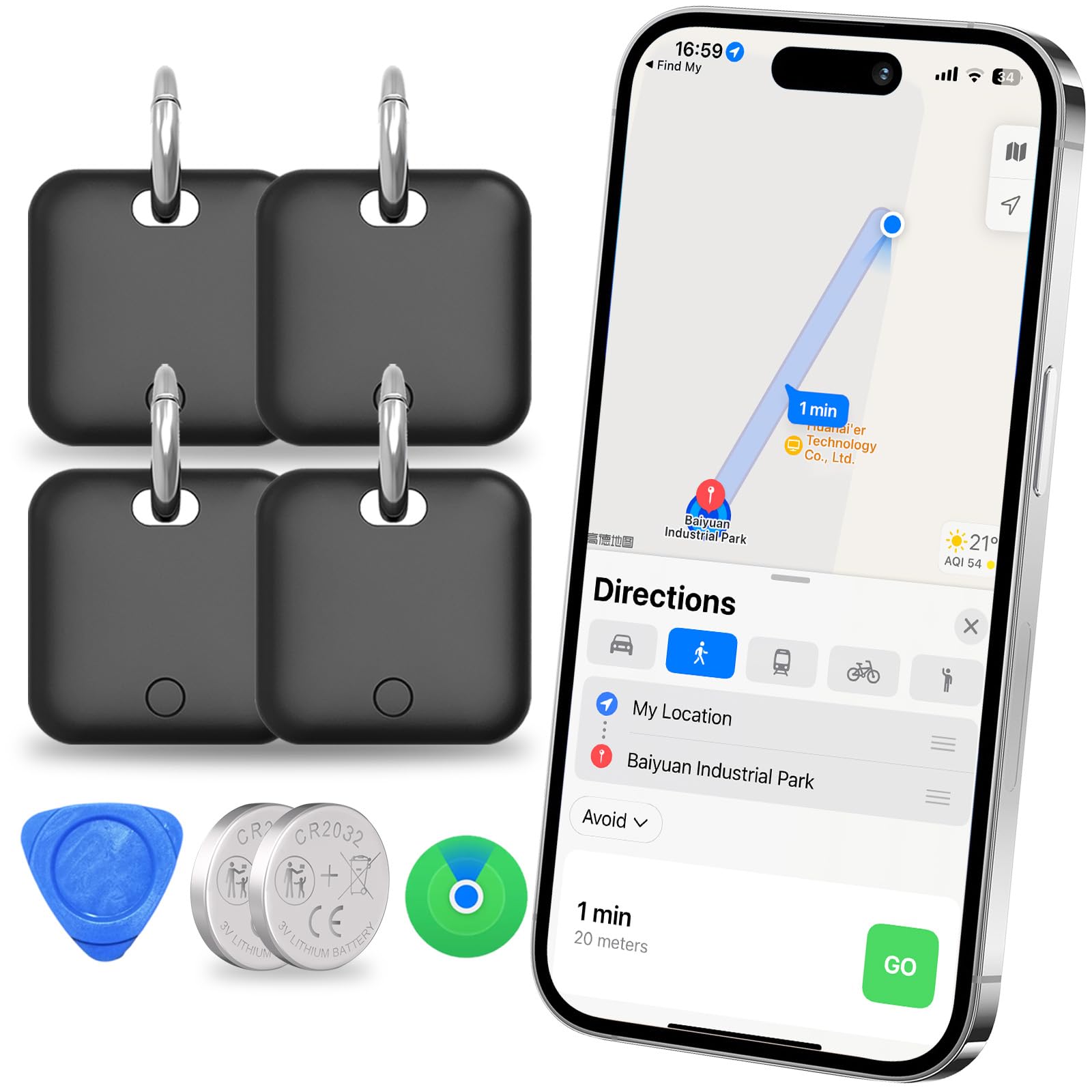 Smart Tracker Tags-4 Pack(iOS Only) Compatible with Apple with 2 Batteries,Replaceable Battery,Bluetooth Luggage Smart GPS Tag Works with Apple Find My APP,Item Finders for Dog/Key/Luggage