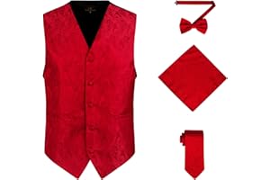 Oliver George Men's 4pc Paisley Design Waistcoat Tuxedo Dress Vest Necktie Bowtie Handkerchief Set for Suit or Tuxedo