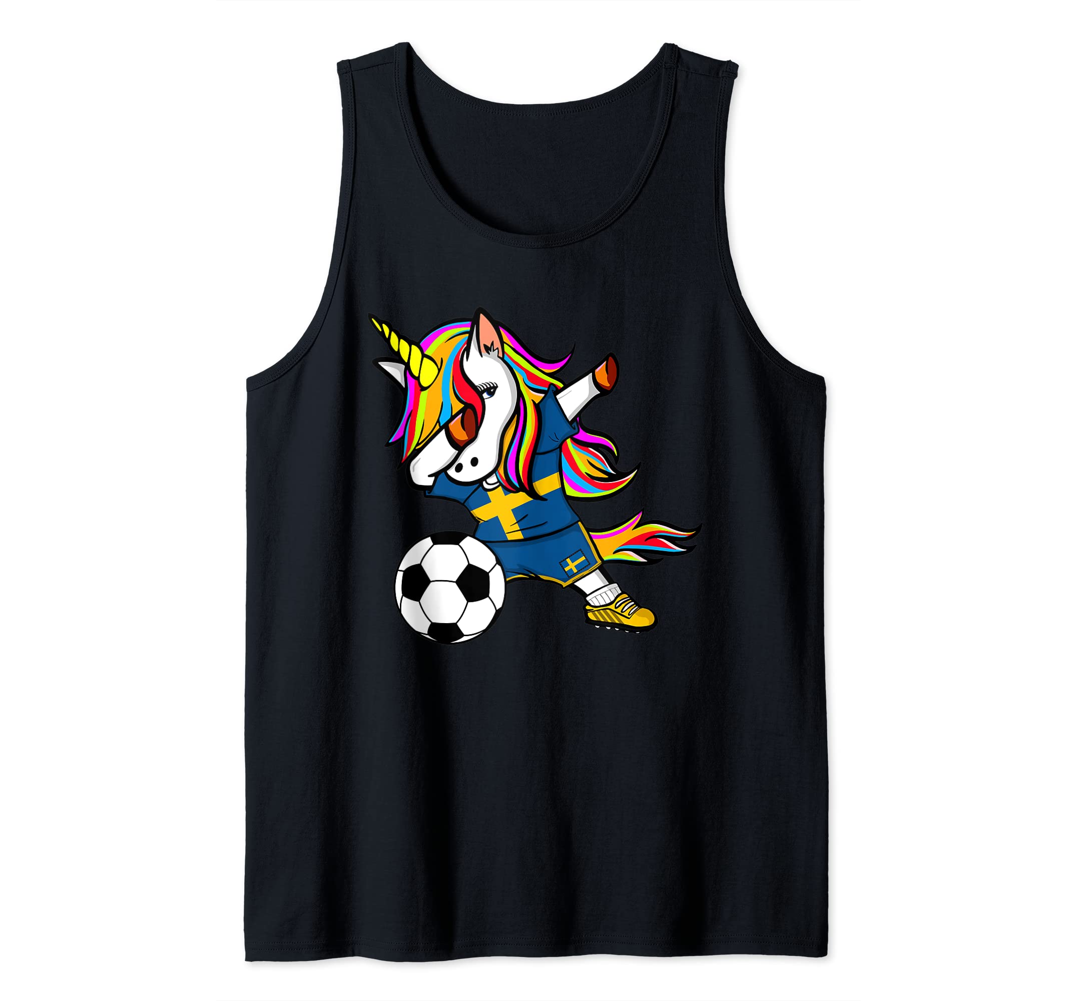 Funny Dabbing Unicorn Sweden Football - Swedish Flag Soccer Tank Top