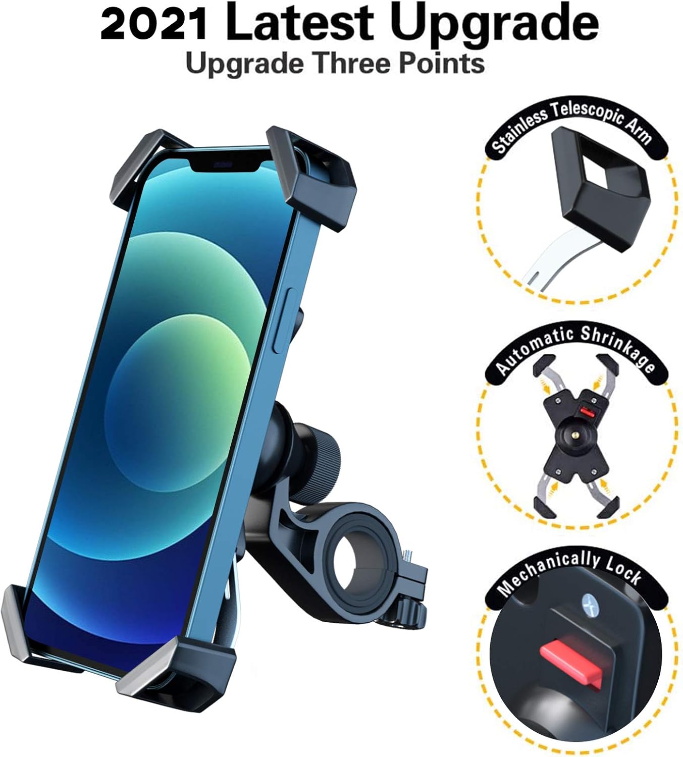 Grefay Bike Phone Mount Metal Motorcycle Handlebar Phone Holder Scooter Phone Clamp for 4.0-7.0 Inch Smartphone with 360° Rotation: Electronics