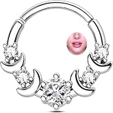 CM Crareesi Mania Moon Phase Septum Rings,16G Septum Piercing Jewelry,316L Surgical Steel Septum Ring Daith Piercing Jewelry for Women