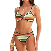 ZAFUL O Ring Bikini Sets for Women Lace Up Swimsuits High Cut Swimwear Contrast Stripe 2 Piece Bathing Suits
