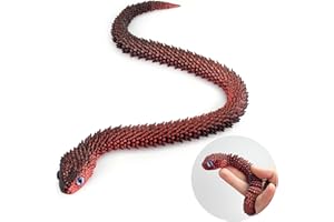 TITIC 3D Printed Snake Animals Toys, Articulated Flexible 3D Printed Viper Fidget Toy, Realistic Slithering Design, Home Office Executive Desk Decor (Black Red, 12 in)