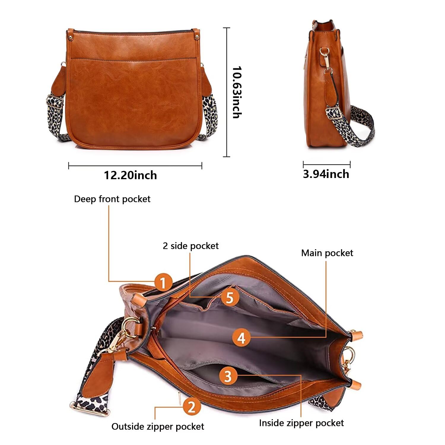 AUYOCO Vegan Leather Crossbody Bags for Women, Crossbody Purse with Guitar Strap Zipped Pockets Handbag Shoulder Bag