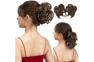 YOUNGWAYS Messy Bun Hair Piece Side Comb Clip in Hair Bun Hairpiece for Women Short Natural Straight Versatile Adjustable Styles Easy Hair pieces (Medium Brown-C)