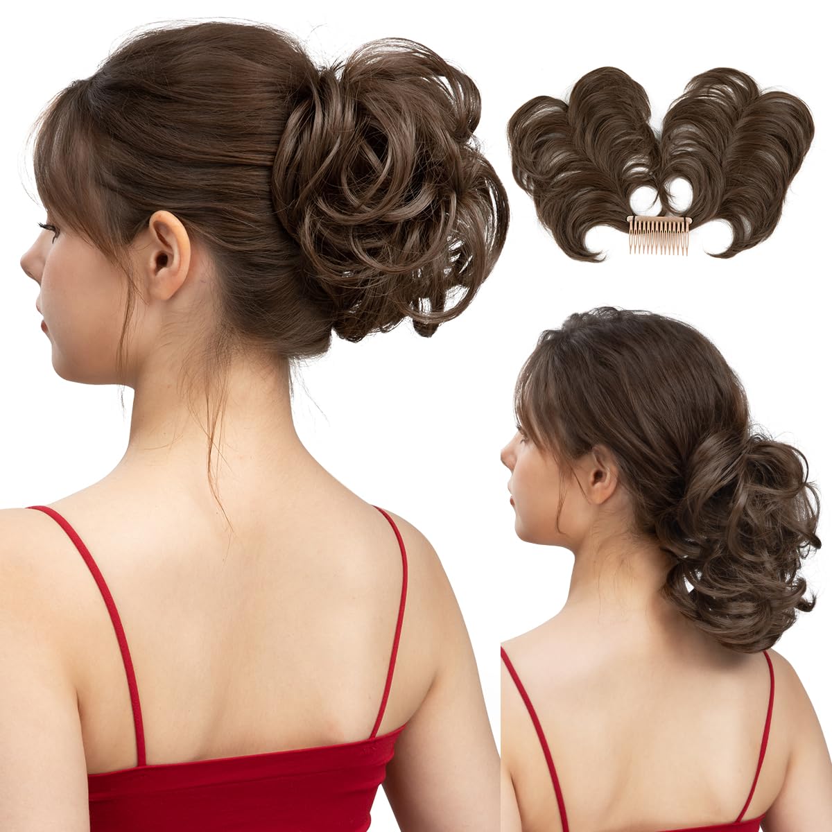SARLA Messy Bun Hair Piece Side Comb Clip in Synthetic Hair Bun Hairpiece for Women Short Curly Wavy Versatile Adjustable Styles Easy Hair pieces