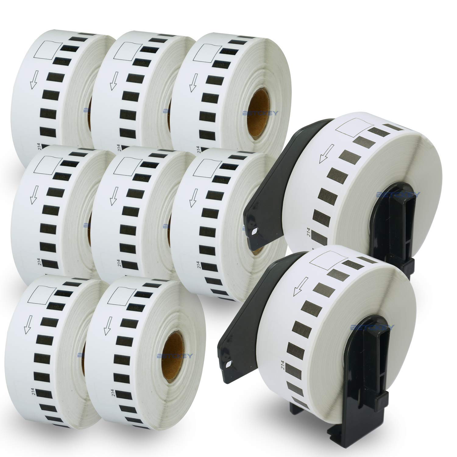 BETCKEY - 10 Rolls DK-22214 Labels with ONLY 2 Reusable Label Holders, 12mm x 30.48m, 10 Continuous Length Paper Labels Using for Ql Label Printers