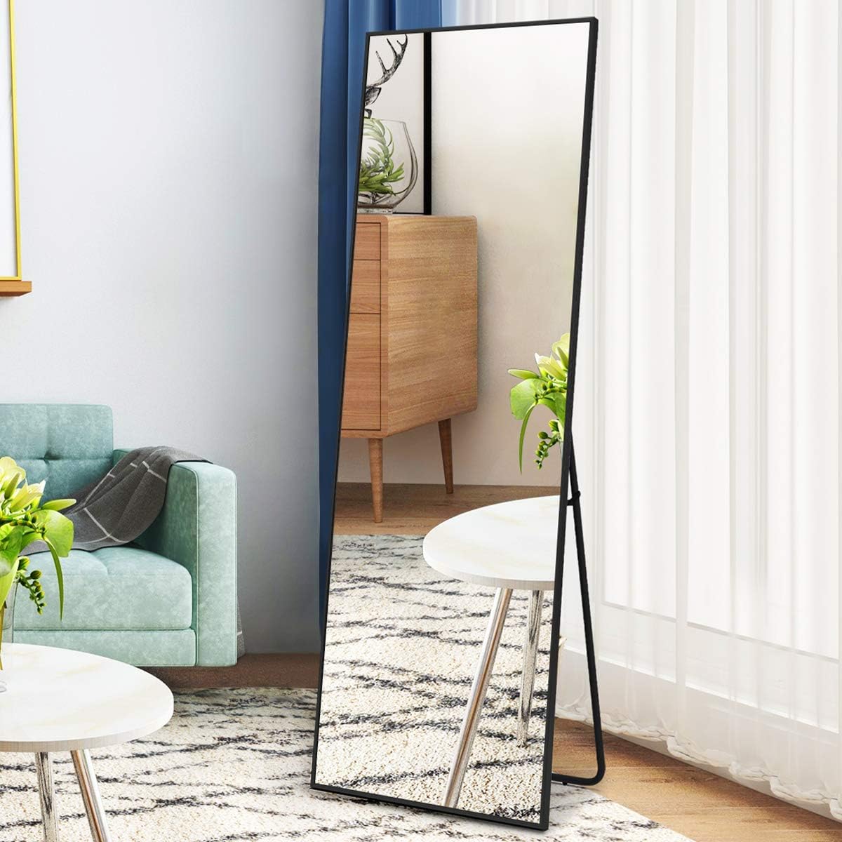 LifeFair Black Framed Full Length Mirror 65"x22", Standing