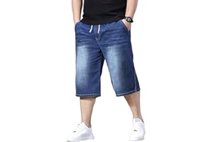 Djeanxa Men's Big and Tall Jean Shorts Elastic Waisted Baggy Jorts Drawstring Plus Size Relaxed Fit Denim Shorts 2XL-6XL