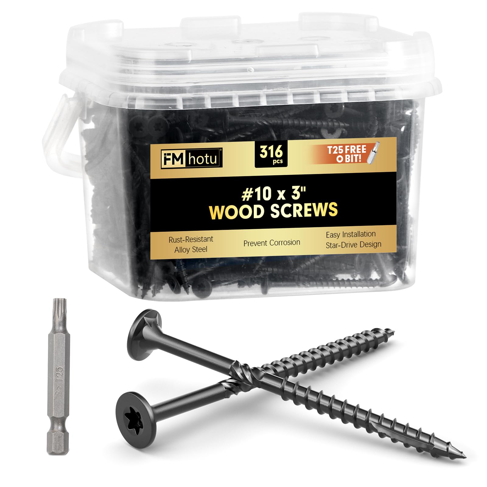 Photo 1 of #10 x 3” Deck Screws, 316Pcs Star Drive Wood Screws, Rust Resistant Timber Screws for Timber/Log/Landscaping Wood, T25 Star Bit Included, Black
