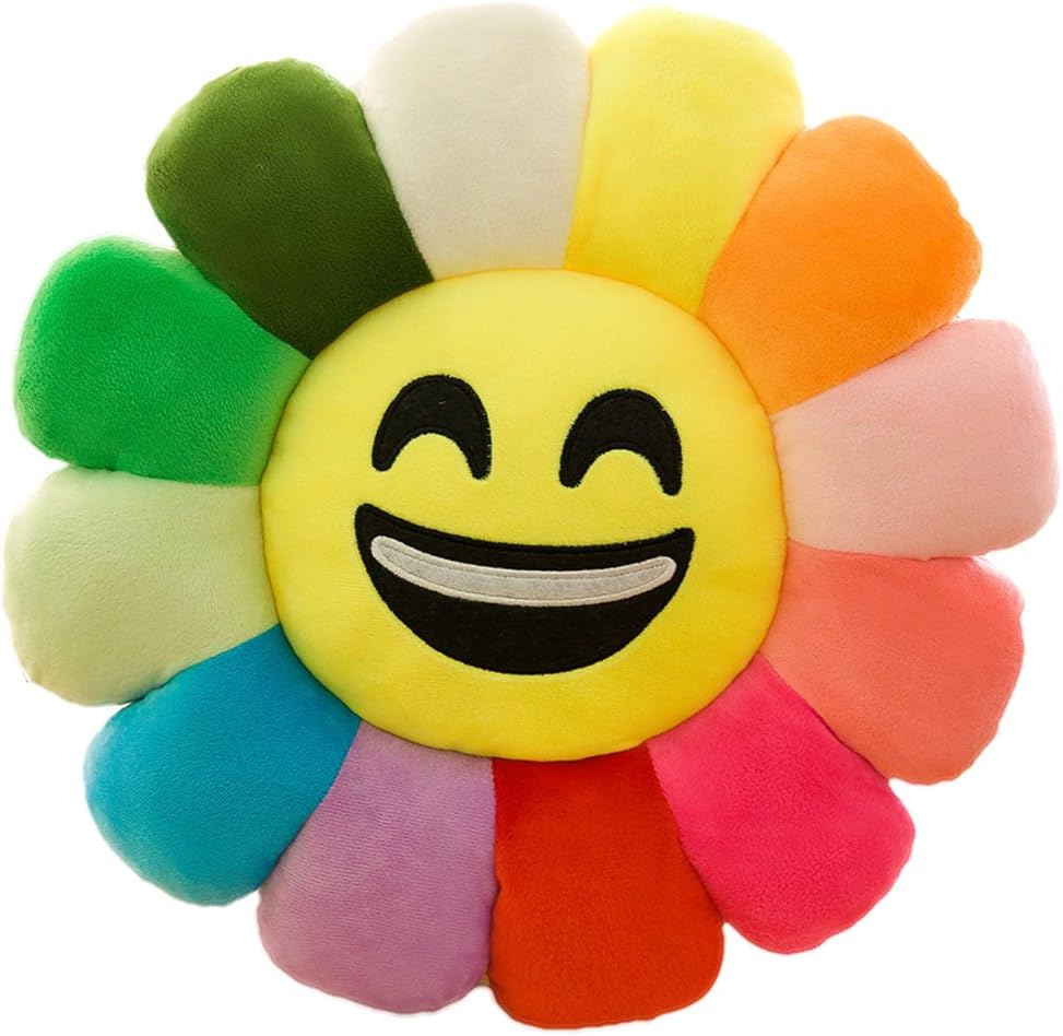 Flower Floor Pillow Seating Cushion - Decorative Stuffed Plush Emoji Flower Throw Pillow Smile 12"