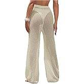 RoseSeek Women's Cover Up Beach Pants Hollow Out Drawstring High Elastic Waist Swimsuit Beach Cover Up Pants