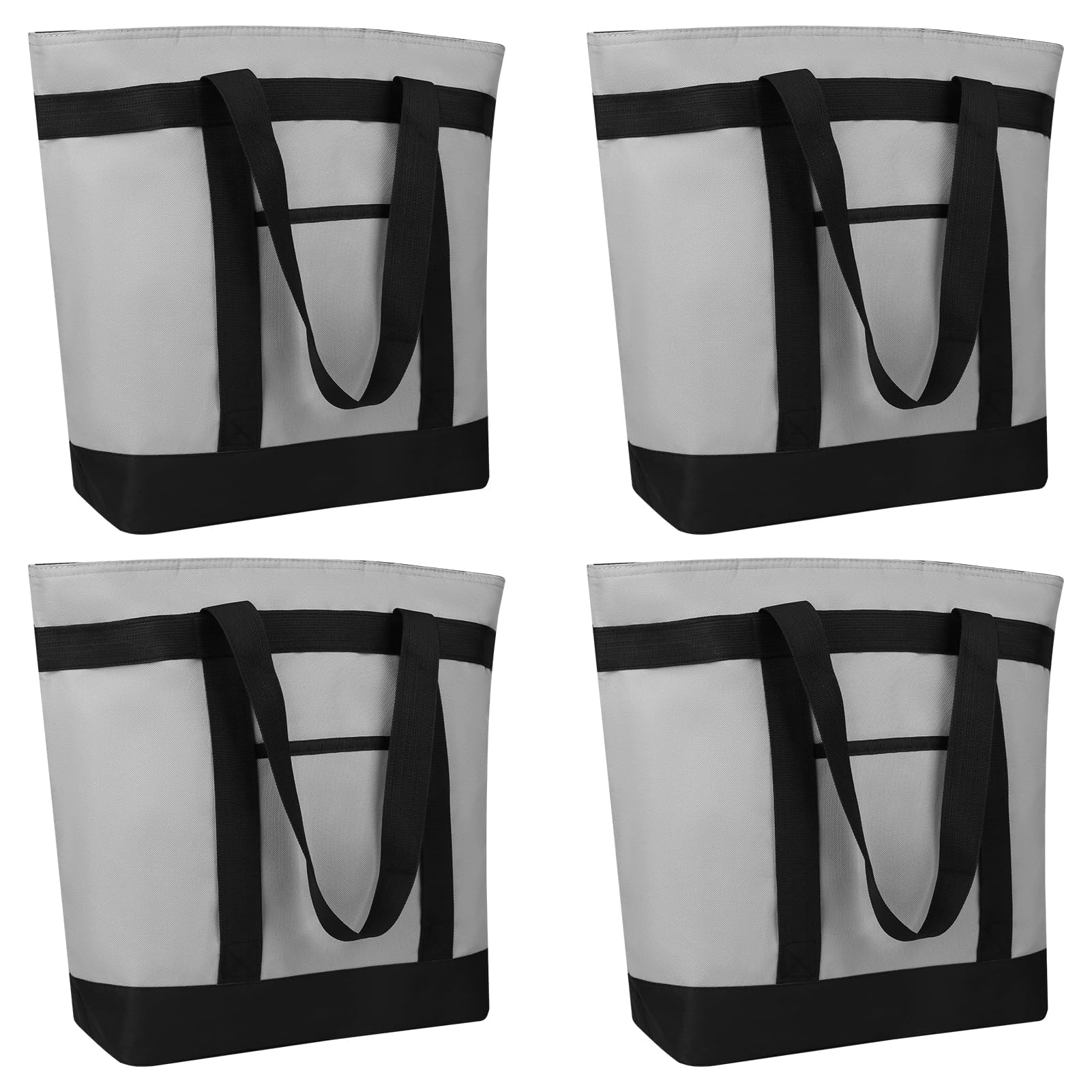CIVJET Insulated Reusable Tote Bag for Grocery Shopping for Women/Men, Pizza/Food Delivery Bag to Keep Food Cold/Hot for Professional Catering, Cooler bags for Travel/Beach/Picnic, Grey, 4-Pack Image
