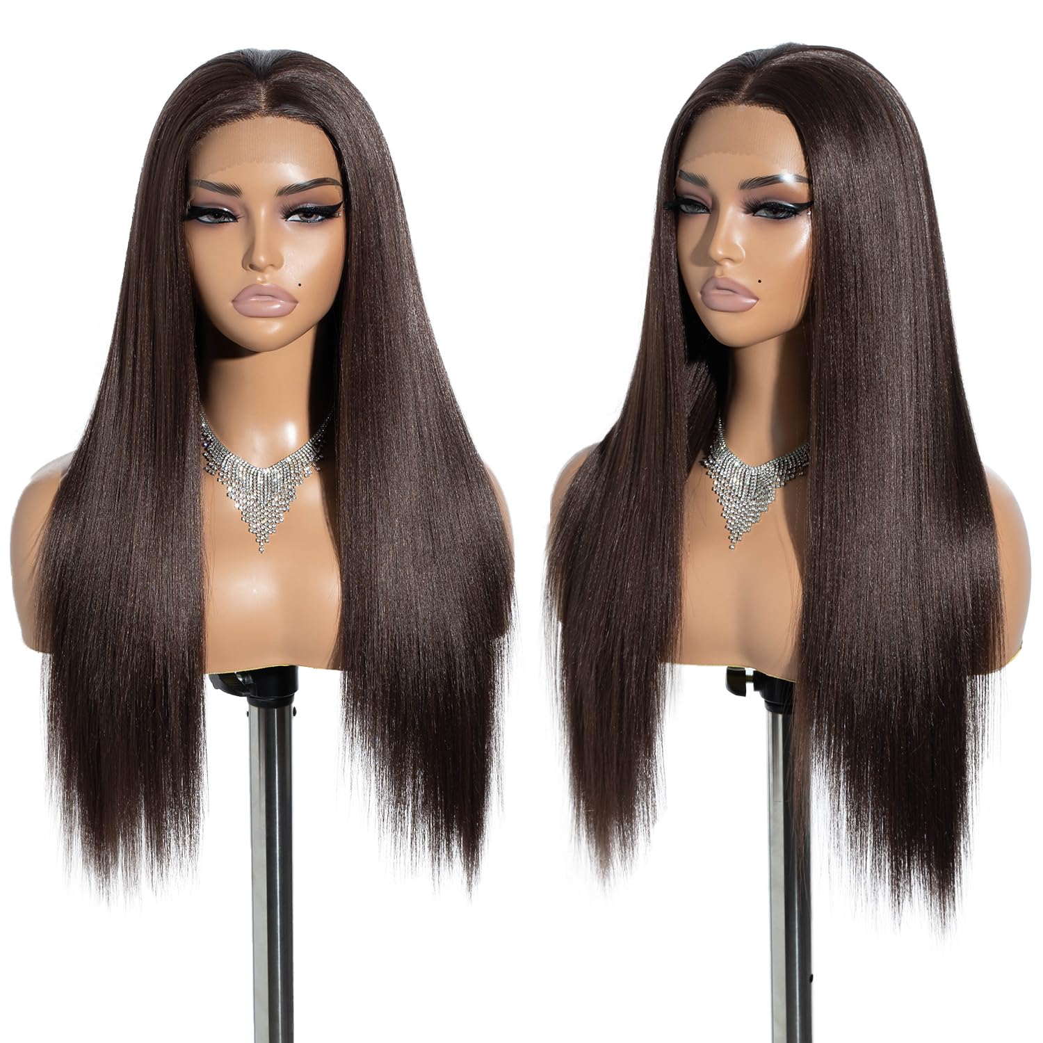 Joedir 13x4x4 Lace Frontal Wig Long Straight Free Parting Silk Base Lace Wigs 26 Inches Straight Wig Synthetic Lace Front Wigs for Women Daily Party Wear