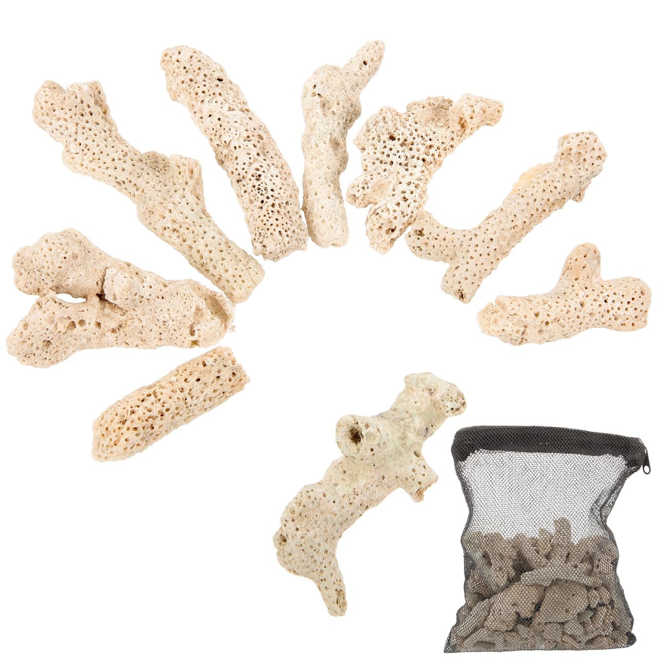 500g Crushed Coral, Natural Fish Tank Crushed Coral Filter for Freshwater Aquarium Ph Aquarium Bio Filter Media with Mesh Bag