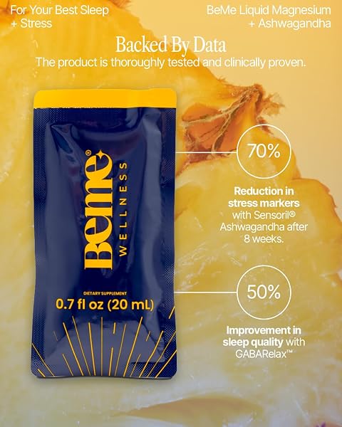 BEME MAGNESIUM DRINK FOR SLEEP – MELATONIN-FREE MAGNESIUM FOR SLEEP WITH ASHWAGANDHA, L-THEANINE & GABA – FAST-ABSORBING CALM PINEAPPLE – 15 SACHETS
