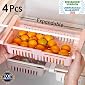 KOUZZINA 4 Pcs Expandable Adjustable Fridge Storage Basket Under Shelf Fridge Organiser Rack Space Saver Refrigerator Sliding Drawers - Unbreakable, Random Colours.( pack of - 4)