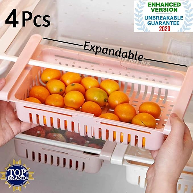 KOUZZINA 4 Pcs Expandable Adjustable Fridge Storage Basket Under Shelf Fridge Organiser