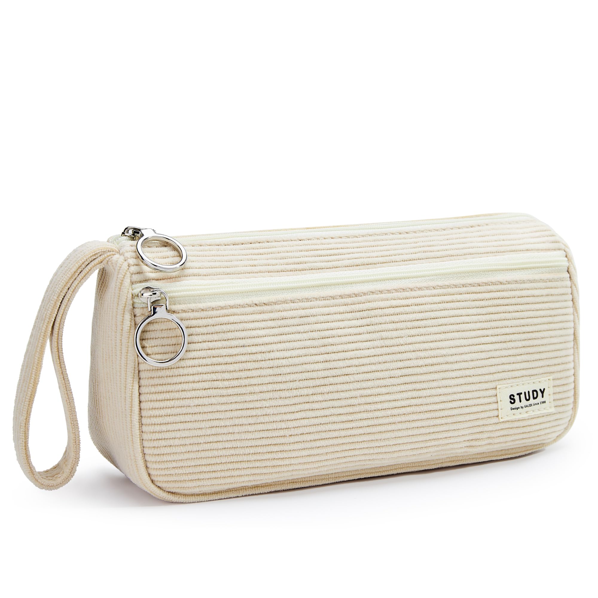 KALIDI Corduroy Pencil Case Large Pen Bag Stationery Storage School Office Organizer with Hand Strap and 2 Compartment